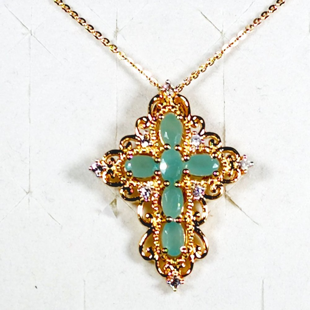 Premium Grandidierite & Zircon Cross Pendant in 14K YG over 925 SS 20 in 1.50 ct